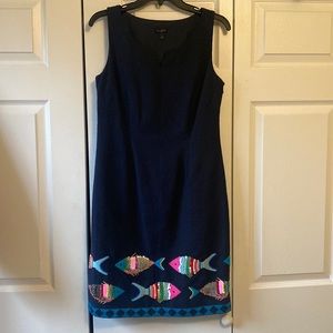 Navy shift dress from Talbots with REAL sequin fish detail